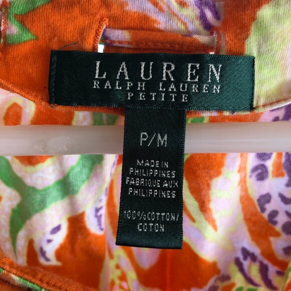 LAUREN RALPH LAUREN T-SHIRT ORANGE PAISLEY FLORAL MP NWOT - Picture 4 of 7